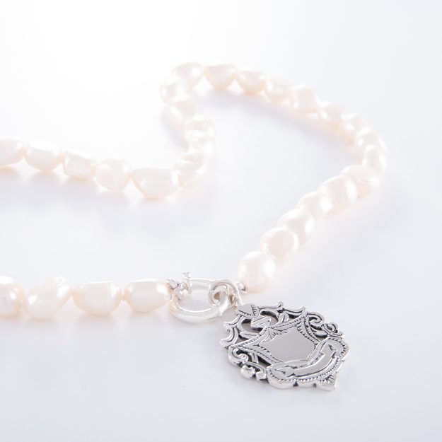 Freshwater Pearl Sterling Silver Shield Necklace