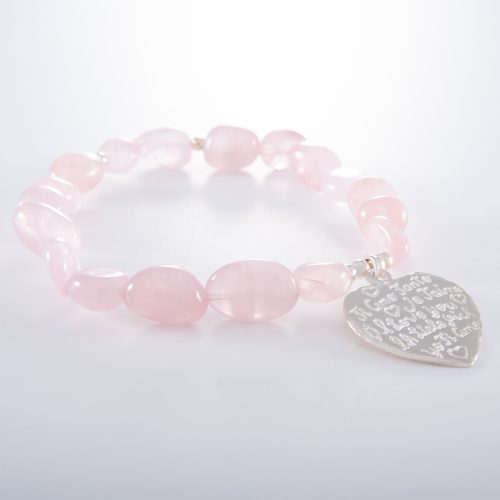 Rose Quartz Sterling Silver Elastic Medium Tiamo Heart Bracelet.