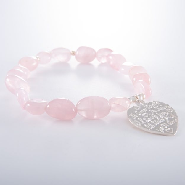 Rose Quartz Sterling Silver Elastic Medium Tiamo Heart Bracelet