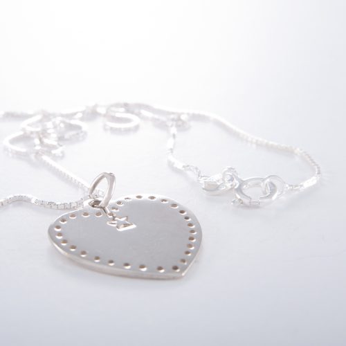 Sterling Silver Box Chain and Flat Heart Necklace