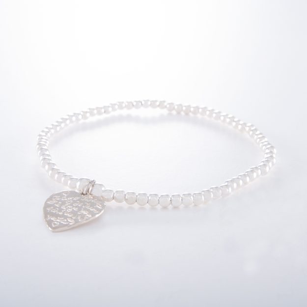 Sterling Silver Elastic Ball Bracelet with Tiny Tiamo Heart