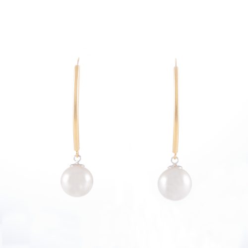White Imitation Pearl Sterling Silver Gold Plated Drop Earrings.