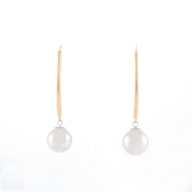 White Imitation Pearl Sterling Silver Gold Plated Drop Earrings