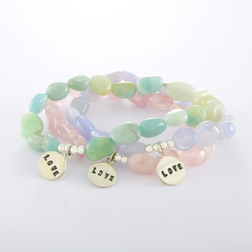 Amazonite Rose Quartz Blue Lace Agate Love Bracelet.
