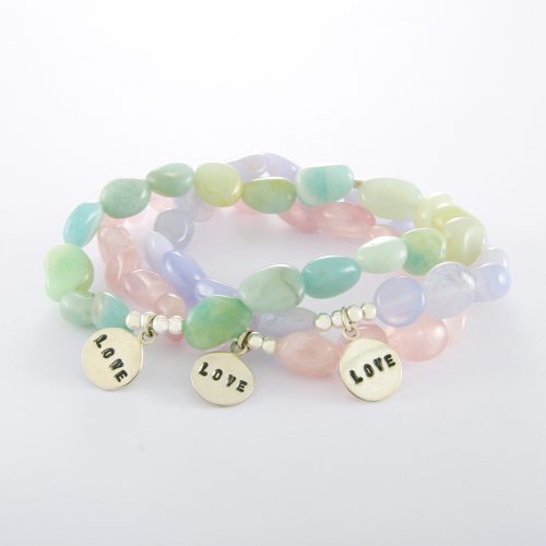 Amazonite Rose Quartz Blue Lace Agate Love Bracelet.