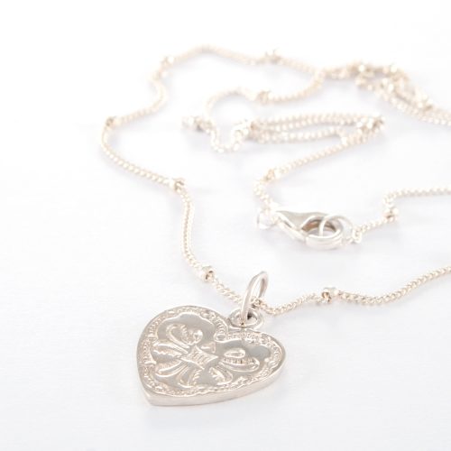 Fine Sterling Silver Embossed Heart Necklace.