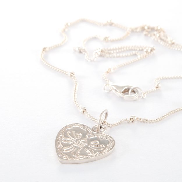 Fine Sterling Silver Embossed Heart Necklace