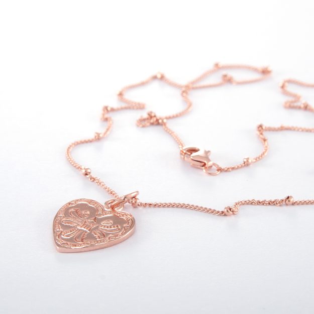 Fine Sterling Silver Rose Gold Plated Embossed Heart Necklace