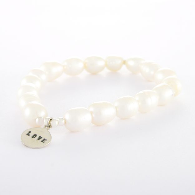 Freshwater Pearl Sterling Silver Love Disc Bracelet