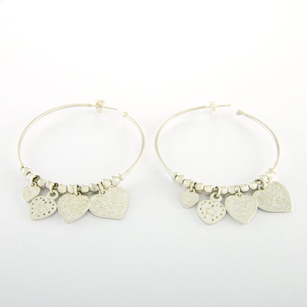 Large Sterling Silver Multi Heart Hoop Earrings