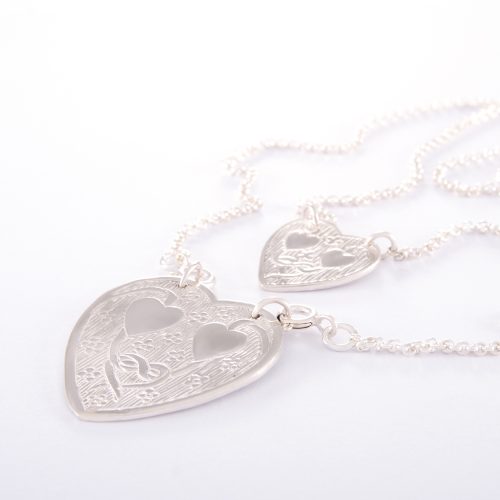 Long Sterling Silver Large Double Heart Necklace.