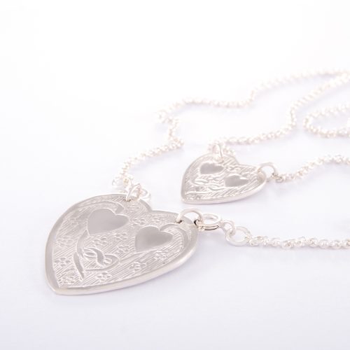 Long Sterling Silver Large Double Heart Necklace.