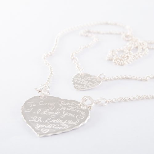 Long Sterling Silver Large Double Tiamo Heart Necklace.