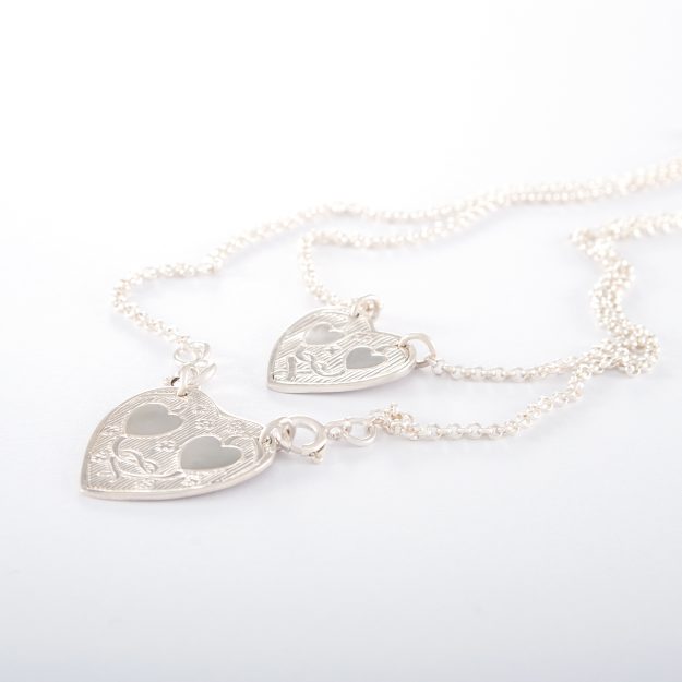 Long Sterling Silver Small Double Heart Necklace