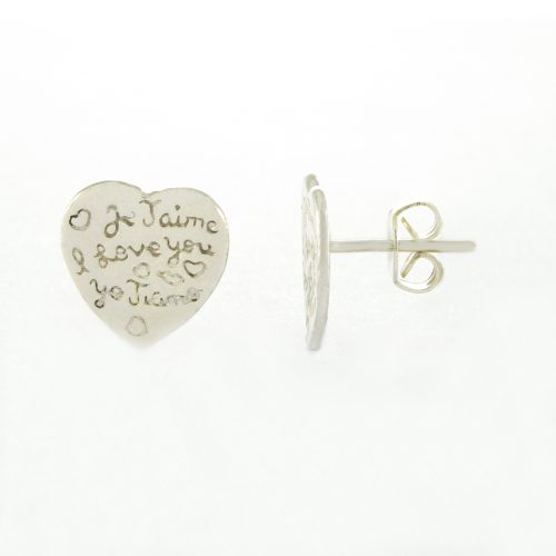 Small Sterling Silver Tiamo Heart Stud Earrings.