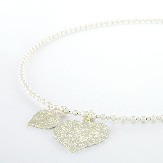 Two Heart Sterling Silver Ball Necklace
