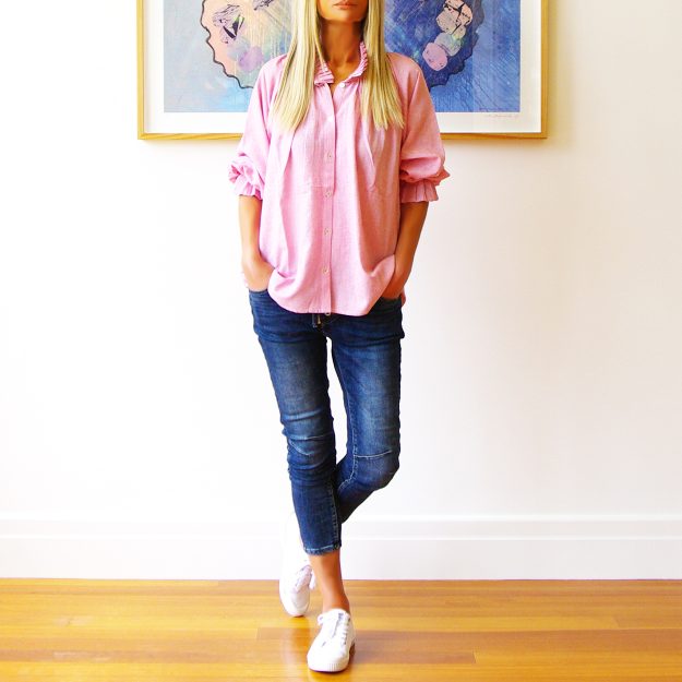 Olive Pink & White Fine Stripe Linen Mix Shirt