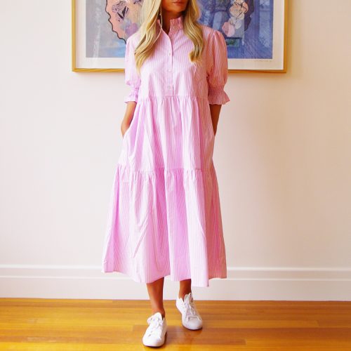 Lottie Blush Pink & White Stripe Cotton Poplin Dress.