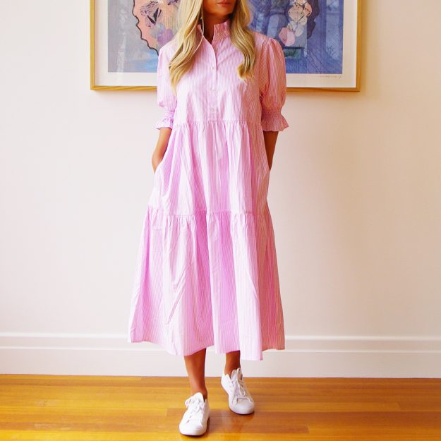 Lottie Blush Pink & White Stripe Cotton Poplin Dress