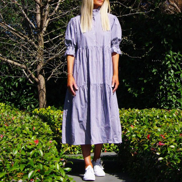 Lottie Navy & White Stripe Cotton Poplin Dress