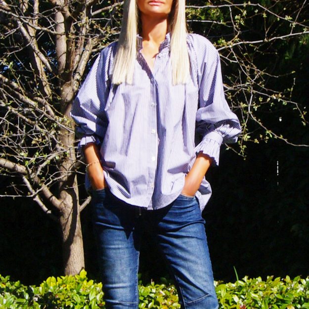 Olive Navy and White Stripe Cotton Poplin Shirt