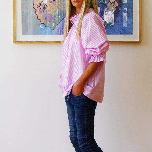 Olive Pink & White Stripe Cotton Poplin Shirt (Side)