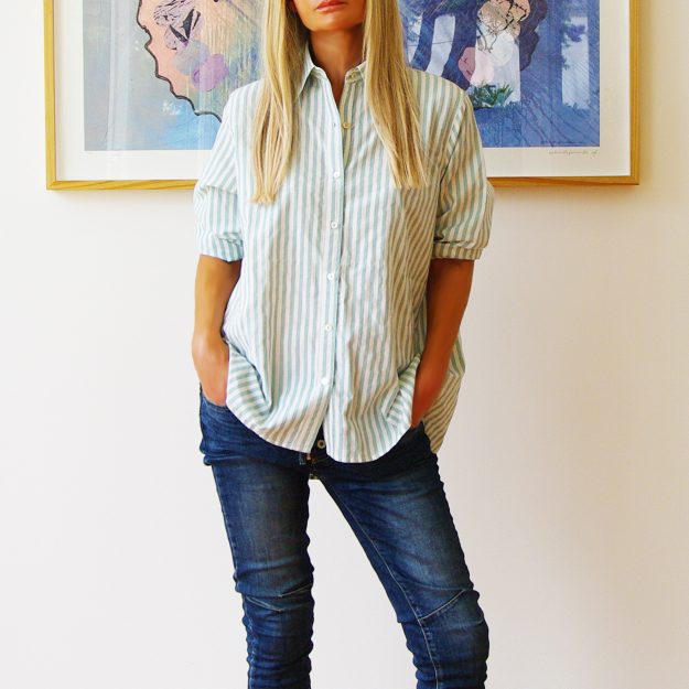 Riley Cotton Eucalyptus & White Stripe Shirt