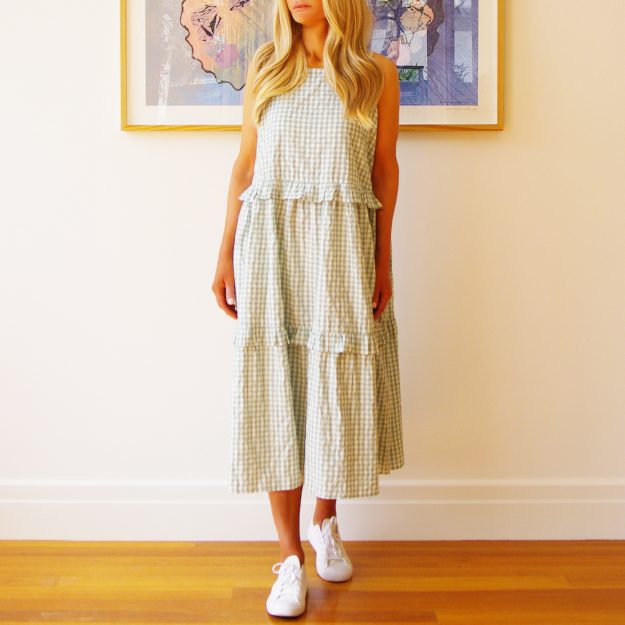 Rosie Sleeveless Eucalyptus & White Gingham Dress